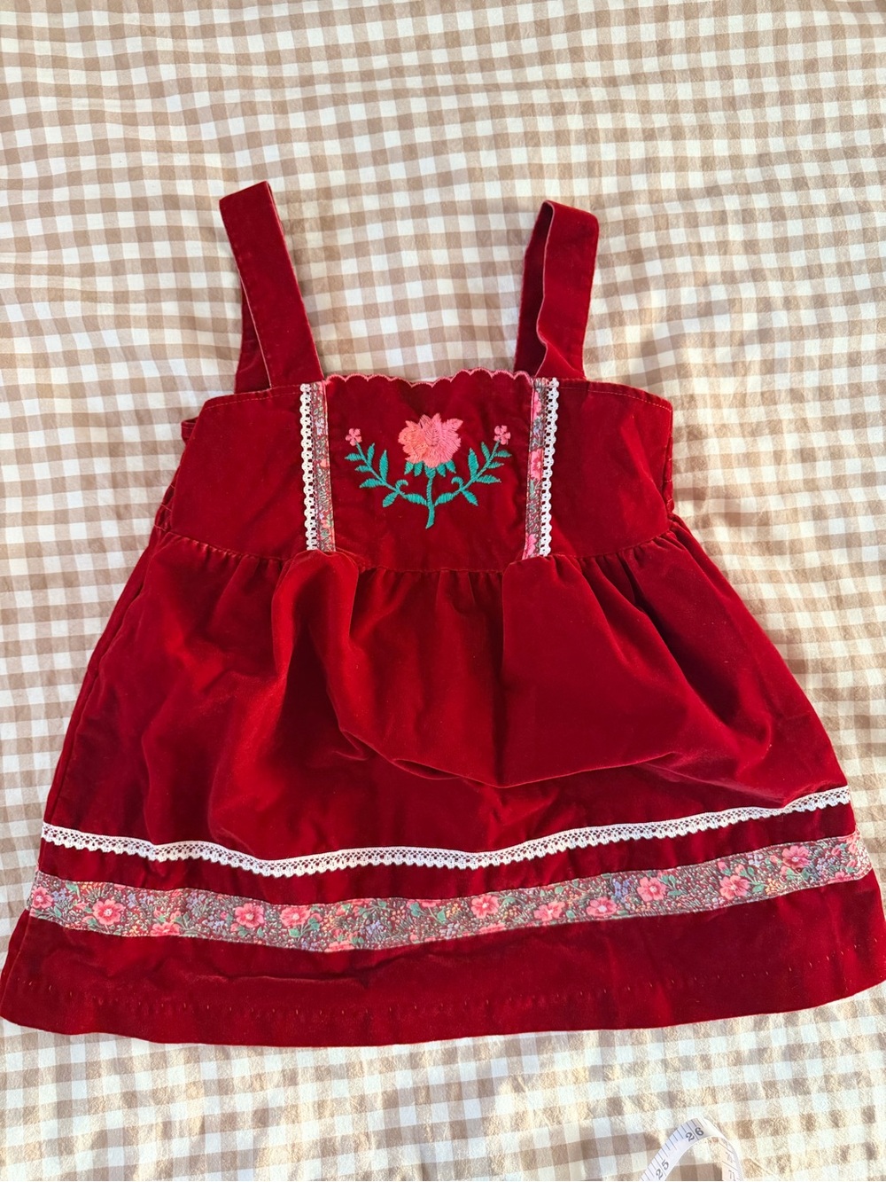 jcpenney Vintage Red Velvet Embroidered Jumper Dress Size 4